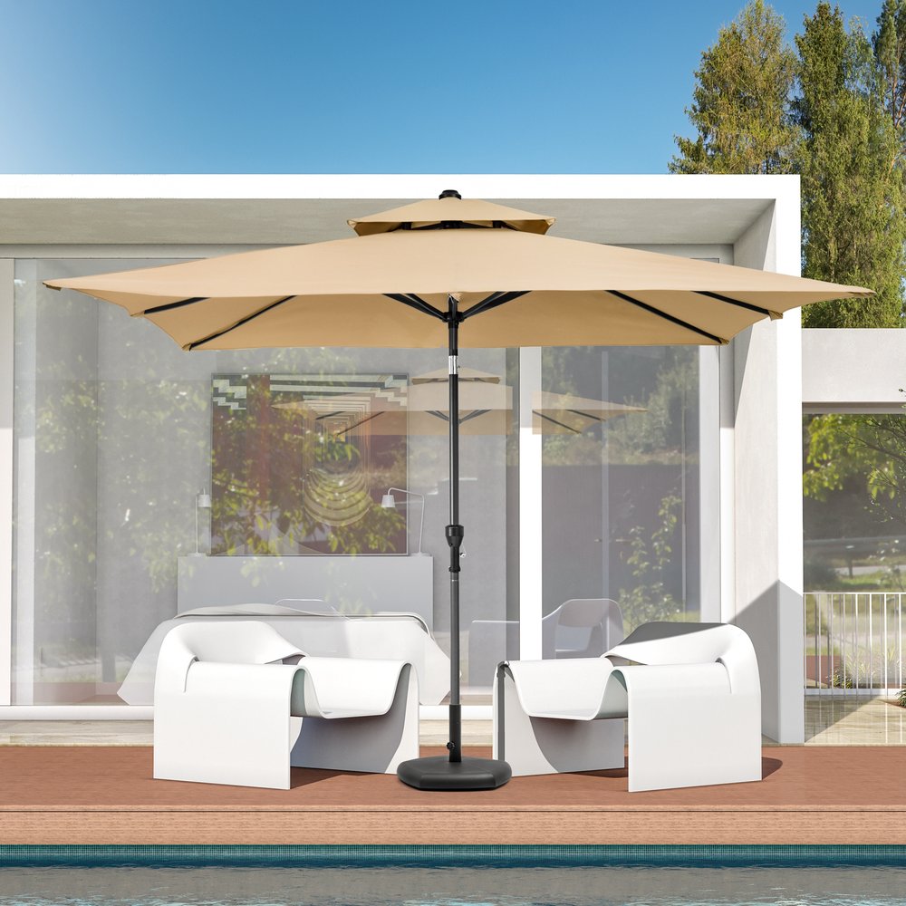 Sombrilla de patio rectangular inclinable de poliéster color canela de 2,7 m