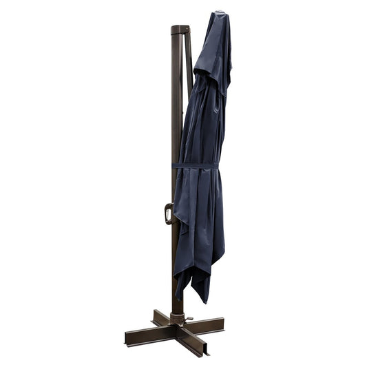 Sombrilla de patio rectangular inclinable en voladizo de poliéster azul marino de 13 pies con soporte