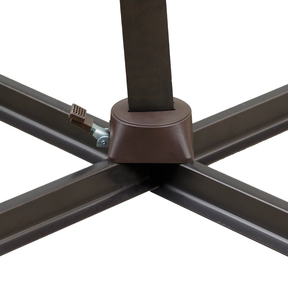 Sombrilla de patio redonda, inclinable y voladiza de poliéster negro de 11,5 pies con soporte