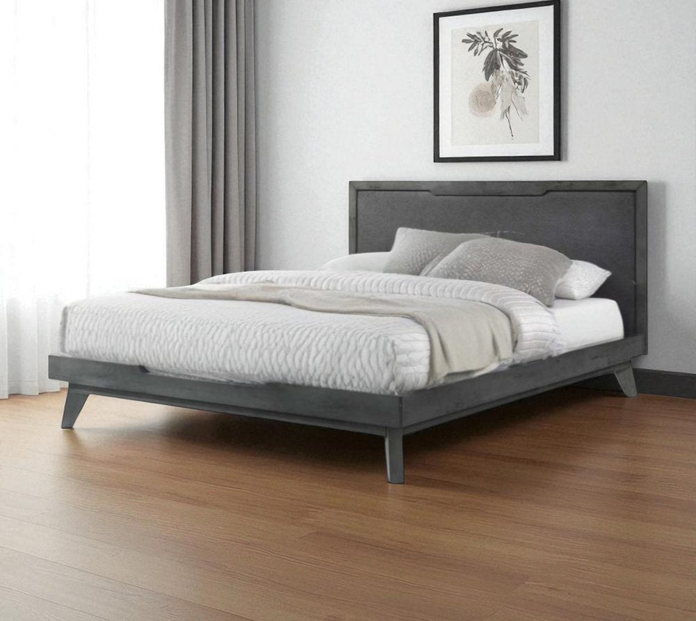 Marco de cama Queen de madera y lino gris
