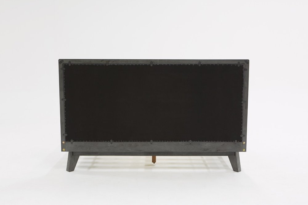 Marco de cama Queen de madera y lino gris