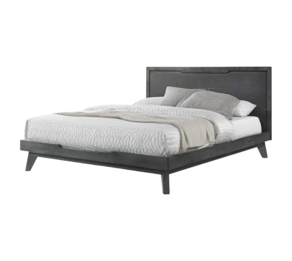 Marco de cama Queen de madera y lino gris