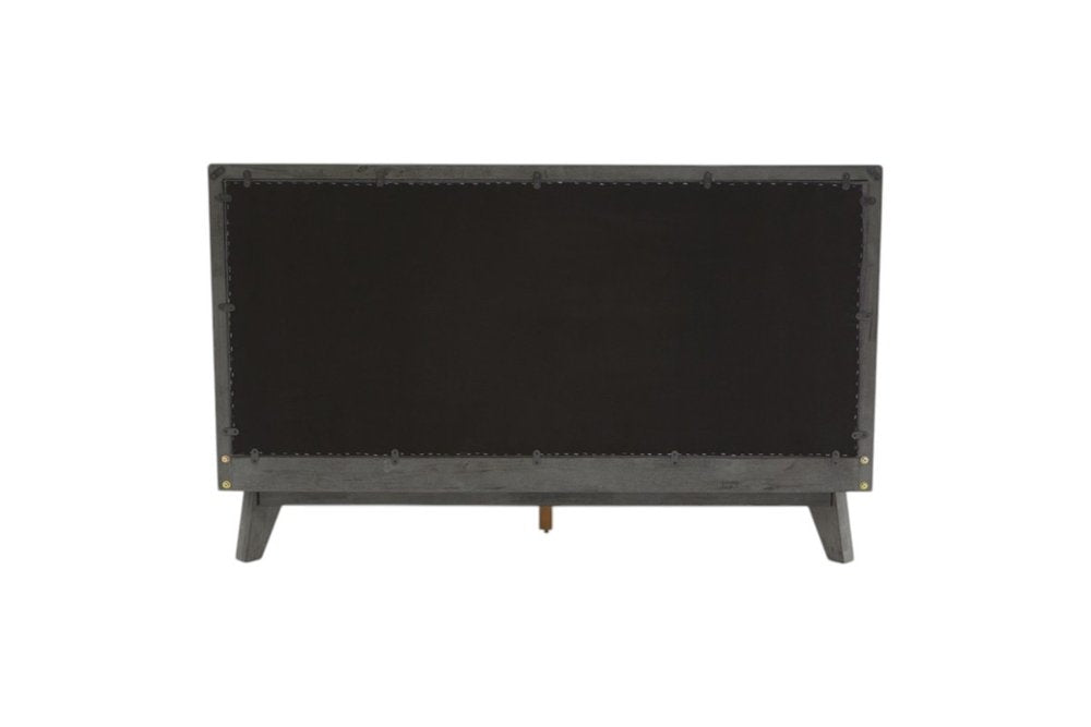 Marco de cama Queen de madera y lino gris