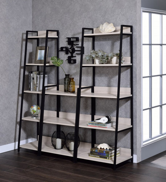 Librería de tres niveles con escalera de metal natural y negro de 37"