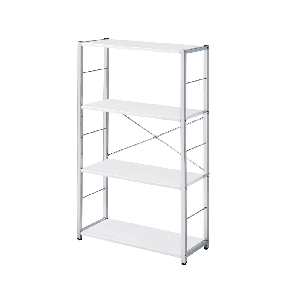 Librería de cuatro niveles de madera y metal blanco y plateado de 42"