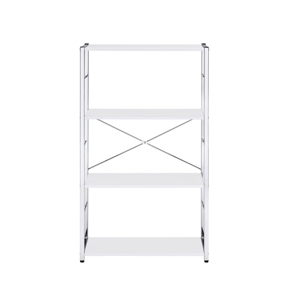 Librería de cuatro niveles de madera y metal blanco y plateado de 42"