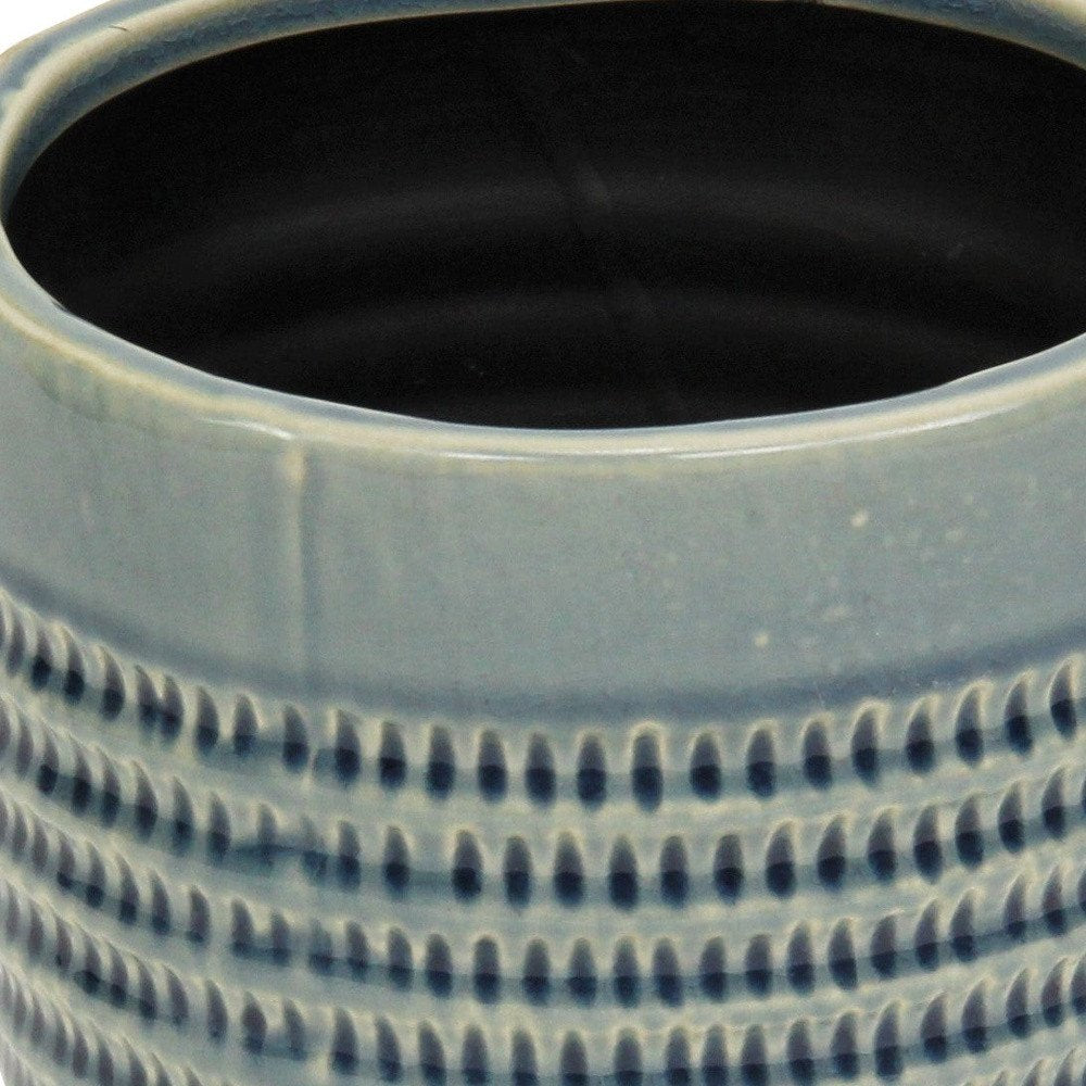 Maceta redonda de cerámica con rayas color aguamarina de 6" para interior y exterior