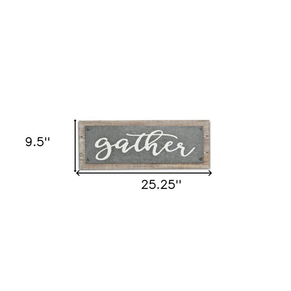 10" X 25" Brown and Gray Gather Wood and Metal Wall Decor