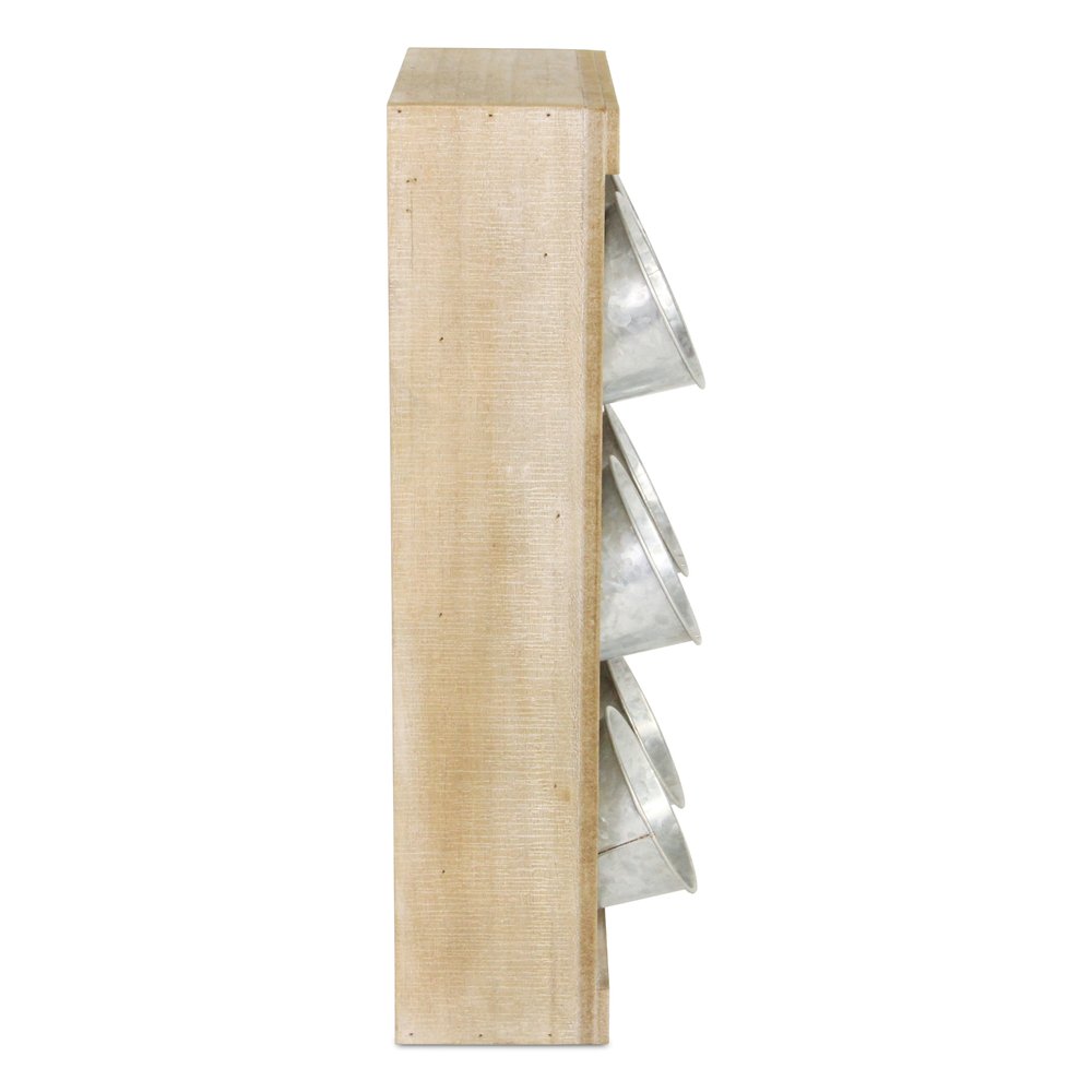 Set of Six Natural And Silver Metal And Wood 10 Ounce Wall Planters With Stand