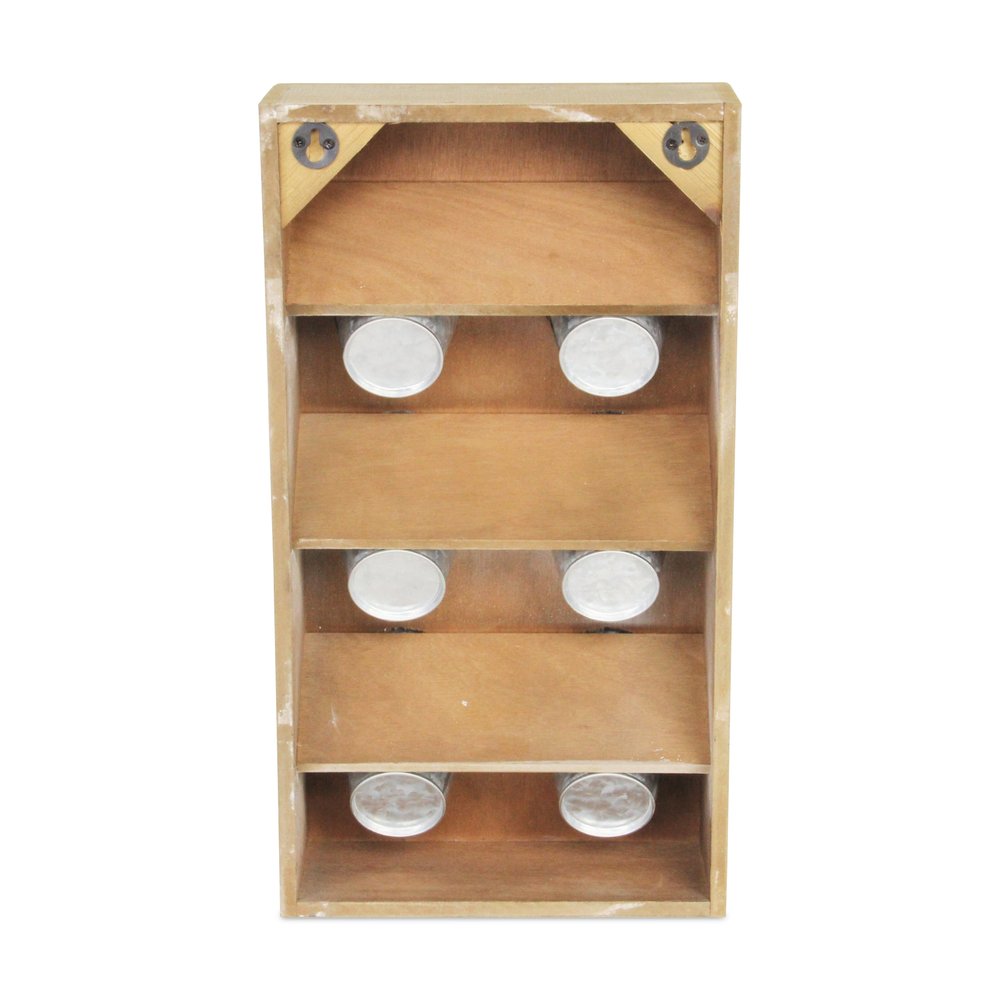 Set of Six Natural And Silver Metal And Wood 10 Ounce Wall Planters With Stand