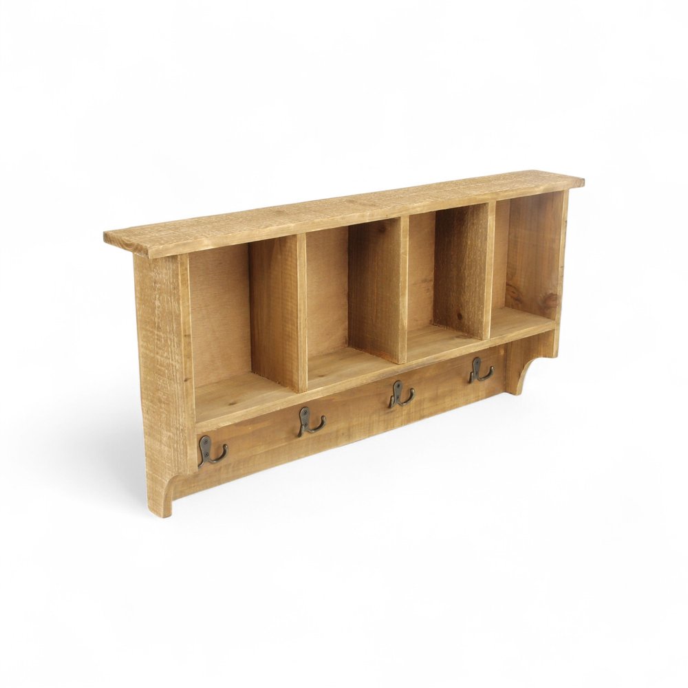 Perchero de pared de madera natural de 30" con cuatro ganchos