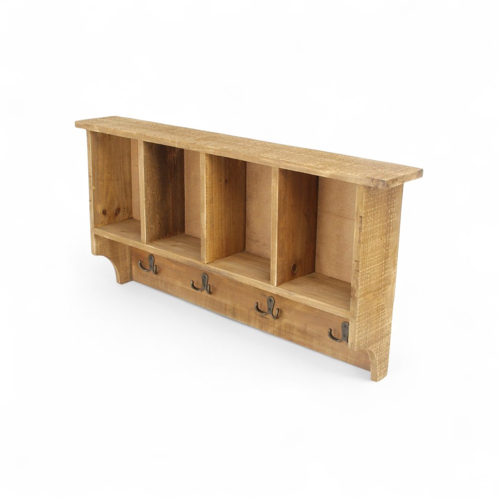 Perchero de pared de madera natural de 30" con cuatro ganchos