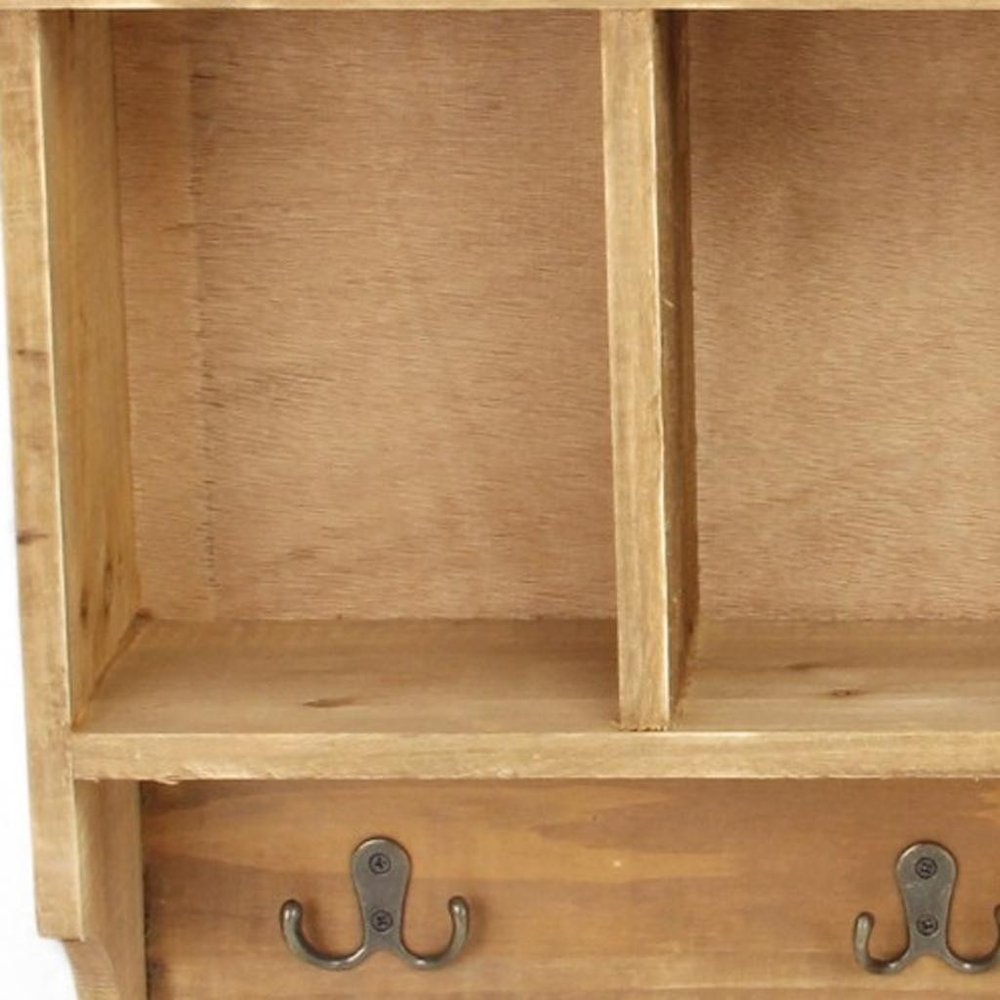Perchero de pared de madera natural de 30" con cuatro ganchos