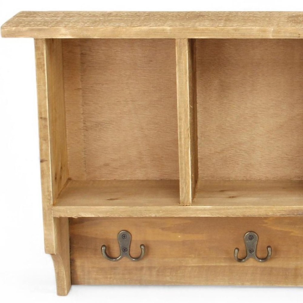 Perchero de pared de madera natural de 30" con cuatro ganchos
