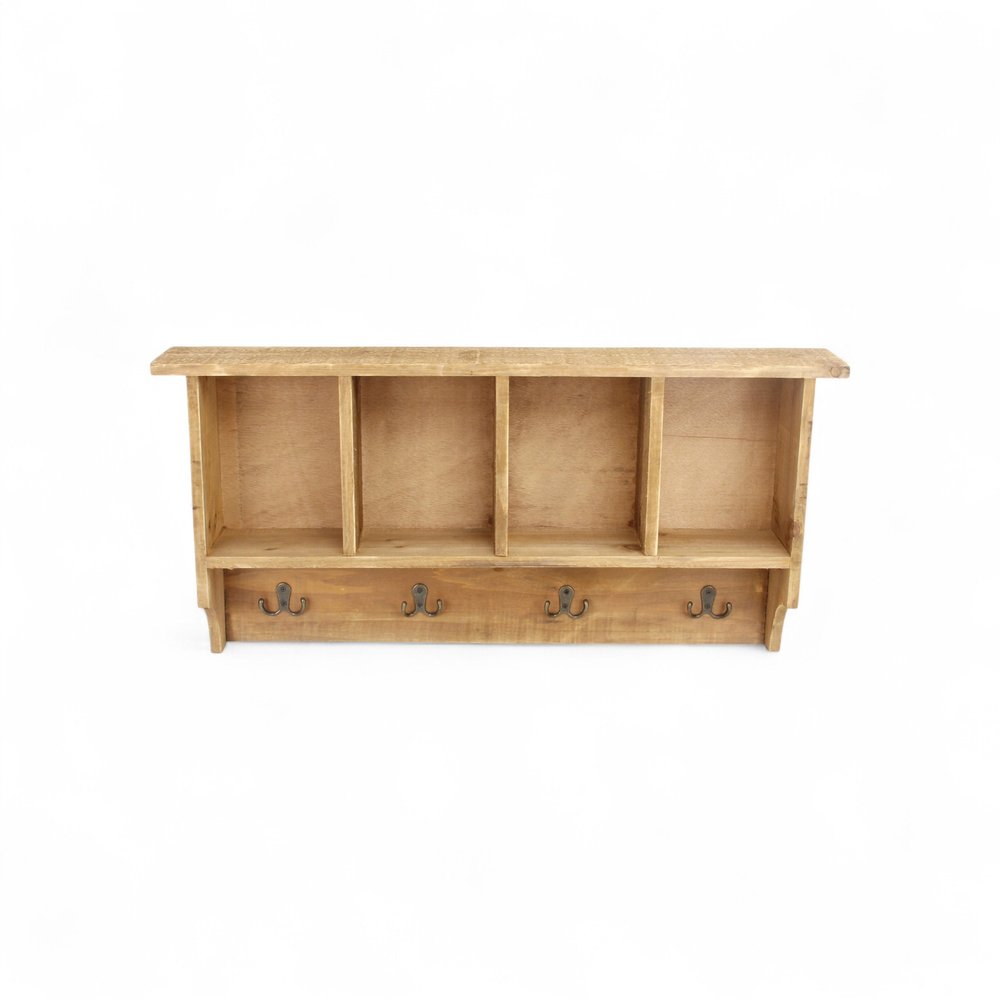 Perchero de pared de madera natural de 30" con cuatro ganchos