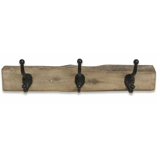 Perchero de pared de madera rústica natural marrón de 19" con tres ganchos y borde vivo