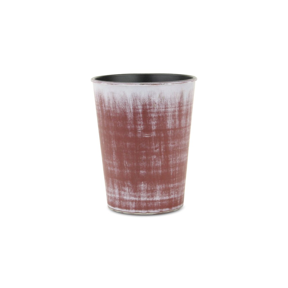 Maceta redonda de 5" de plástico reciclado, con textura en tonos marrones y marfil, para interior y exterior.