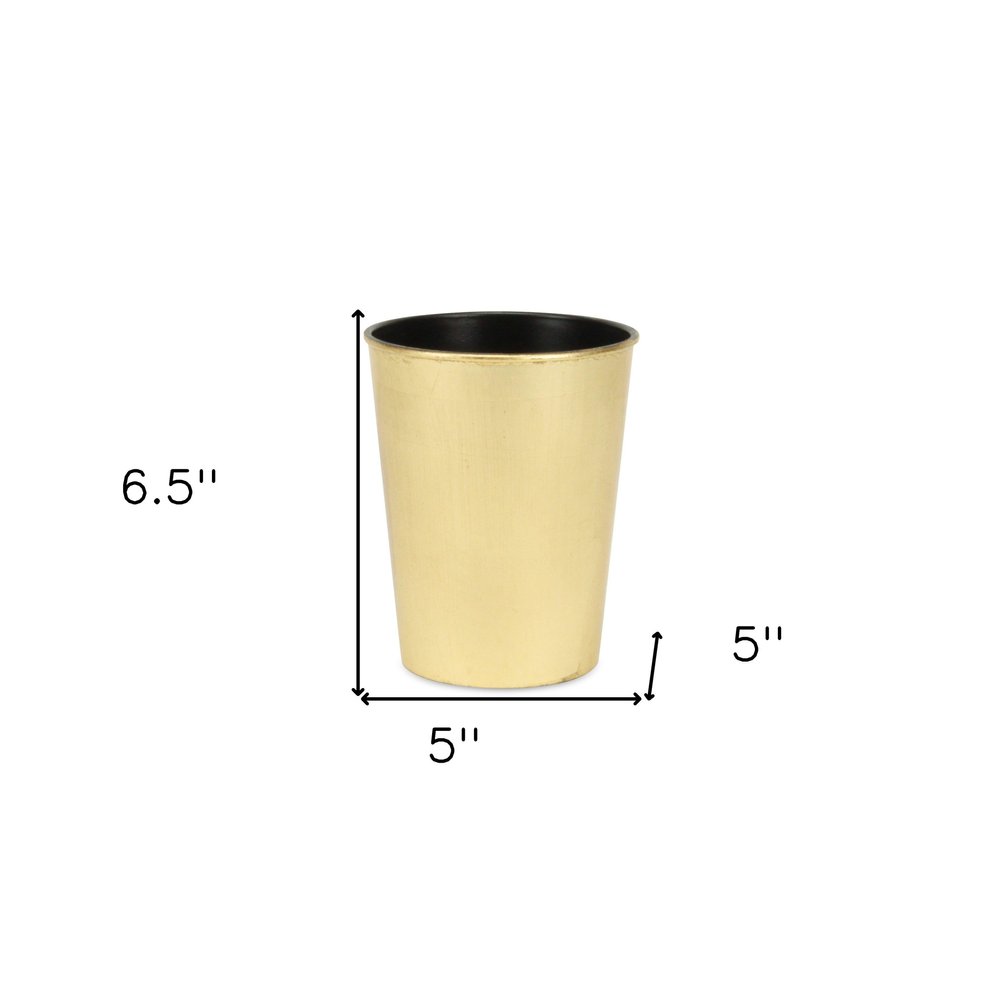 Maceta redonda de plástico reciclado dorado de 5" para interior y exterior