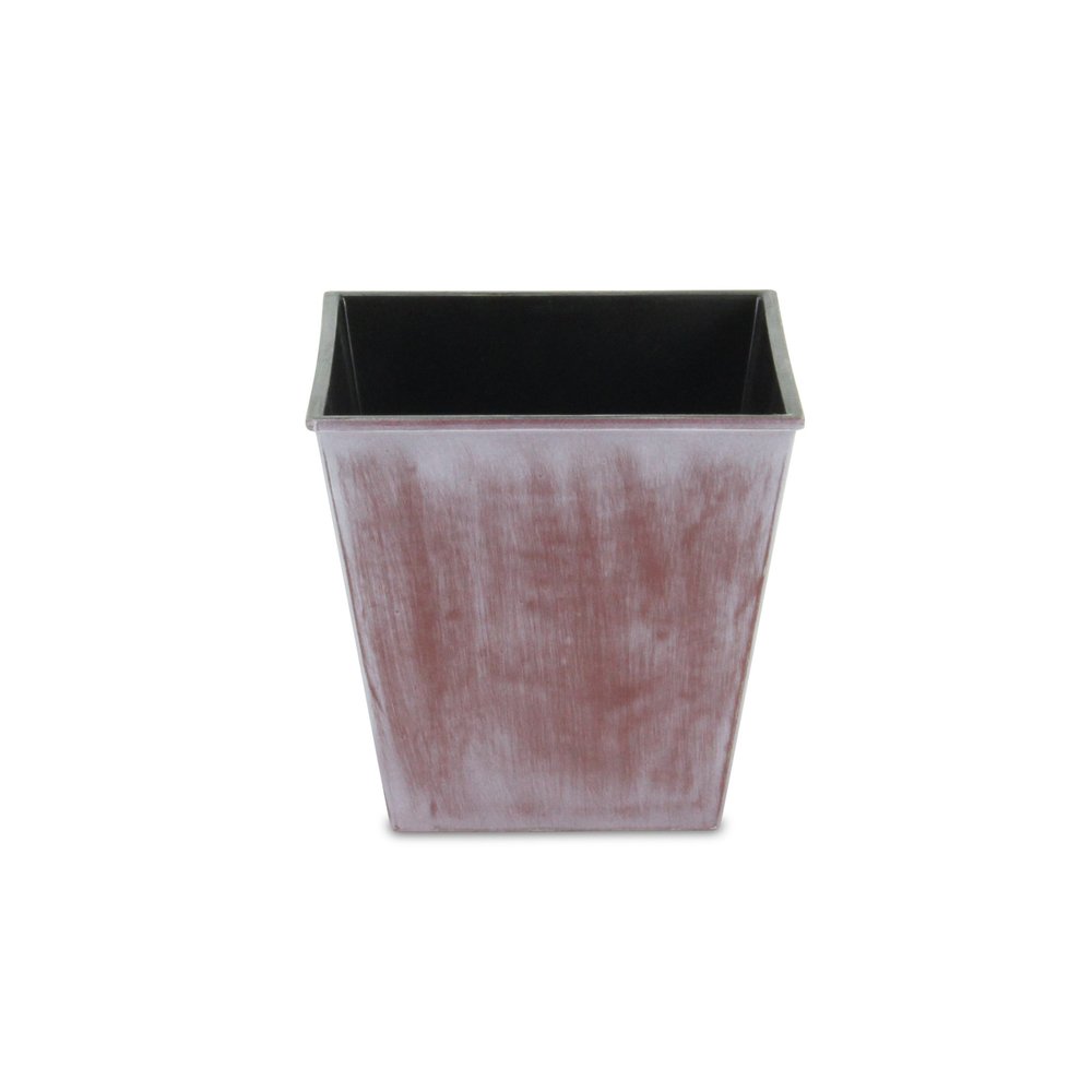 Maceta cuadrada de 5" de plástico reciclado, con textura en tonos marrón y blanquecino, para interior y exterior.