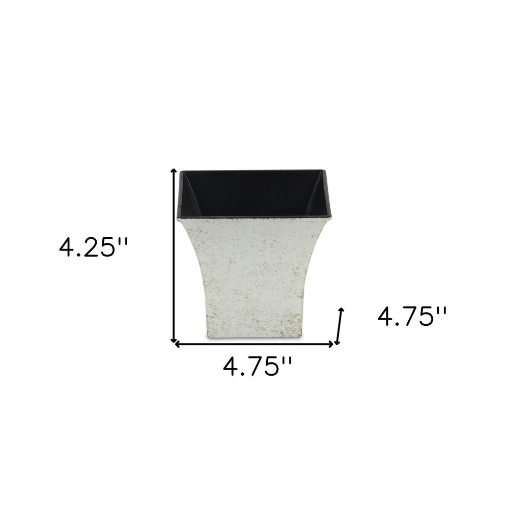 Maceta cuadrada de 5" de plástico reciclado color crema para interior y exterior