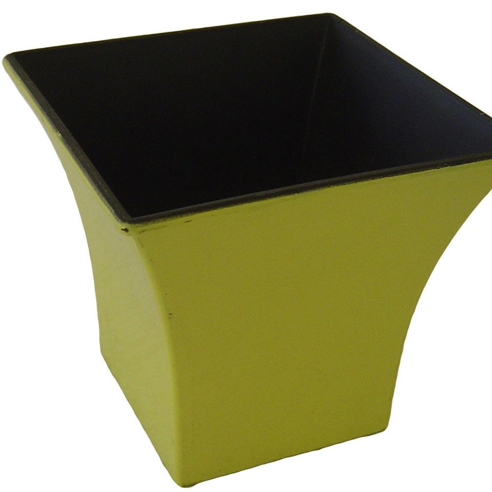 Maceta cuadrada de plástico reciclado amarillo de 5" para interior y exterior