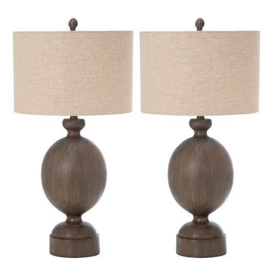 Juego de dos lámparas de mesa geométricas marrones de 76 cm con pantalla beige
