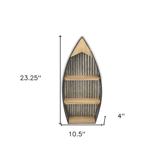 Estantería de pared para barcos de 23" de metal galvanizado y madera marrón y gris