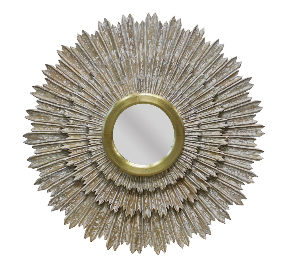 44" Antiqued Gold Sunburst Wood and Metal Framed Accent Mirror