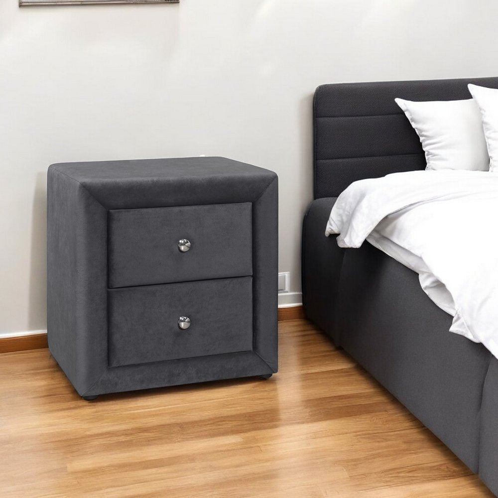 Mesita de noche de madera gris oscuro con dos cajones de 21"