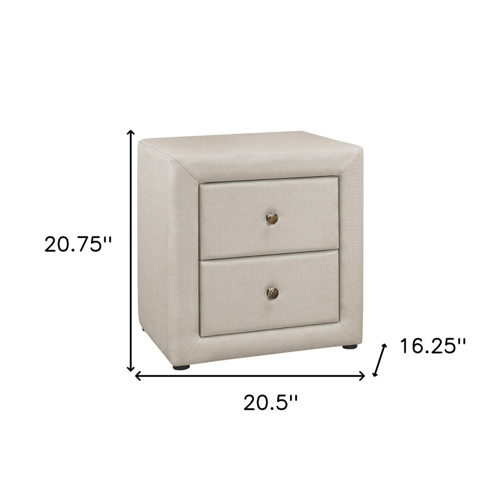 Mesita de noche de madera beige de 21" con dos cajones