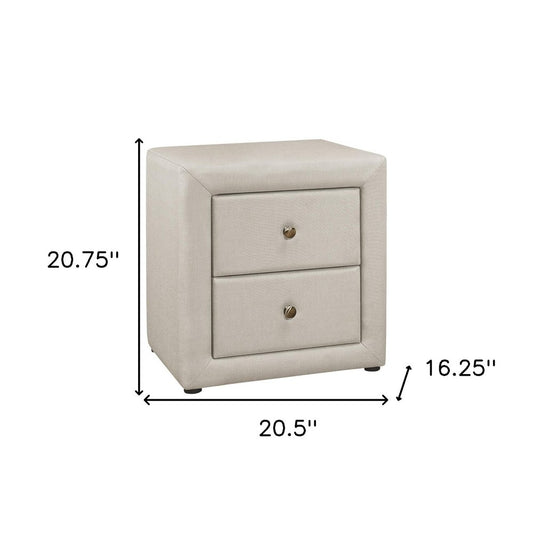 Mesita de noche de madera beige de 21" con dos cajones