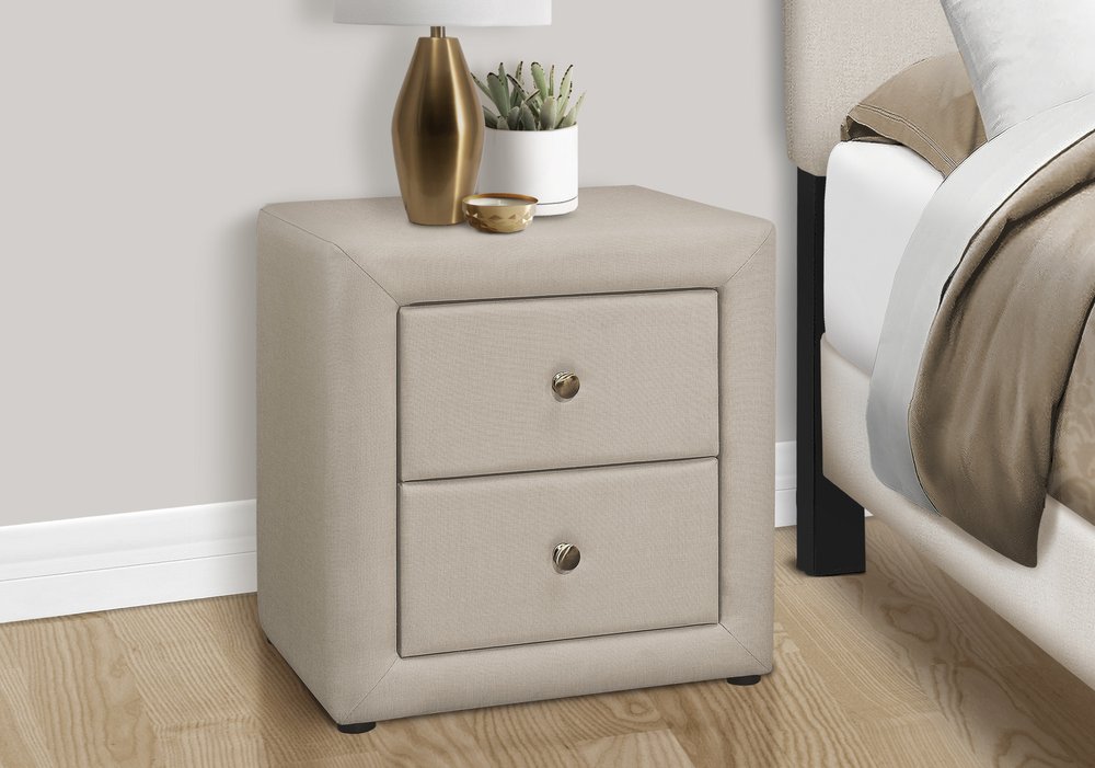 Mesita de noche de madera beige de 21" con dos cajones