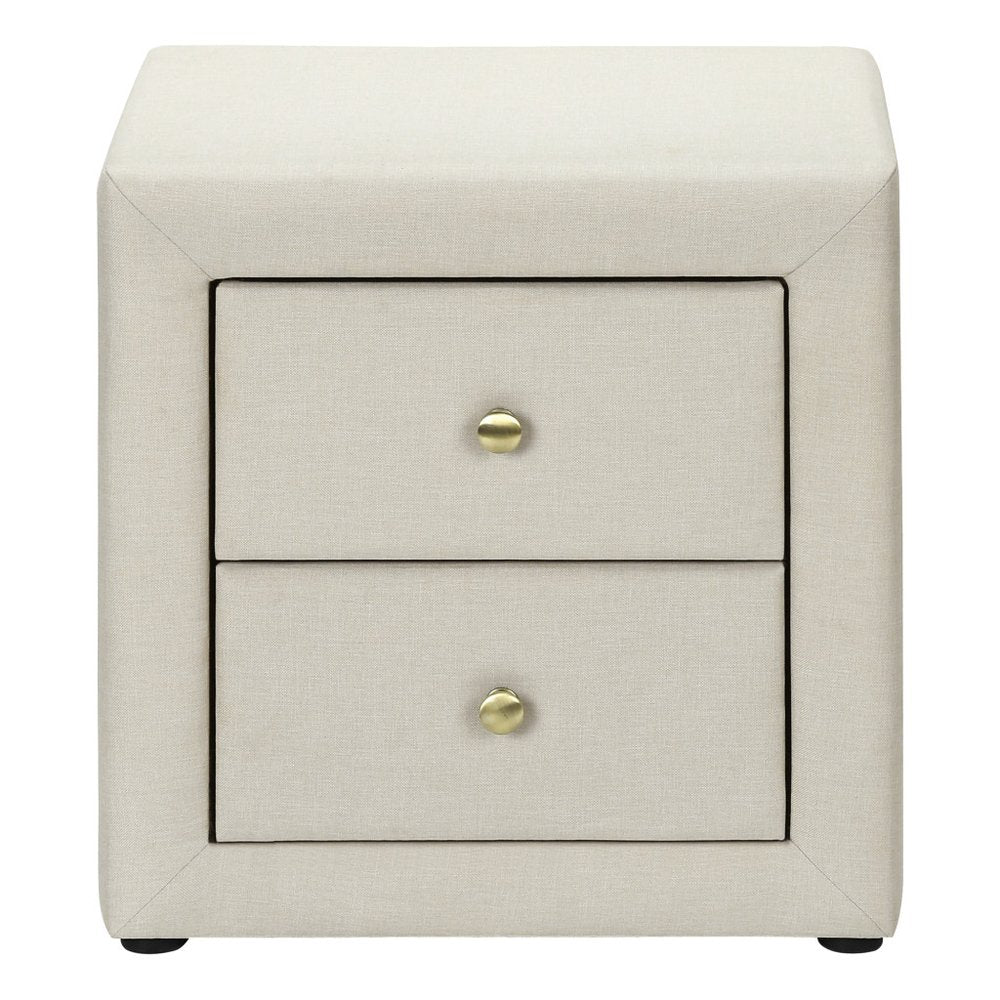 Mesita de noche de madera beige de 21" con dos cajones