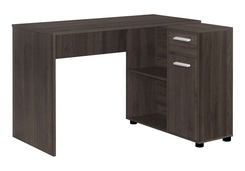 Escritorio para computadora en forma de L de madera marrón de 46"