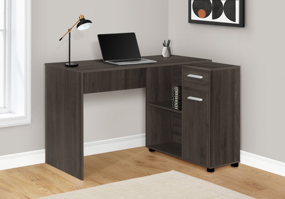 Escritorio para computadora en forma de L de madera marrón de 46"