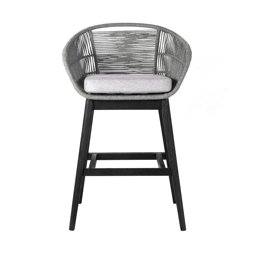 Silla de bar para exteriores de madera maciza gris claro de 43" con respaldo bajo y reposapiés