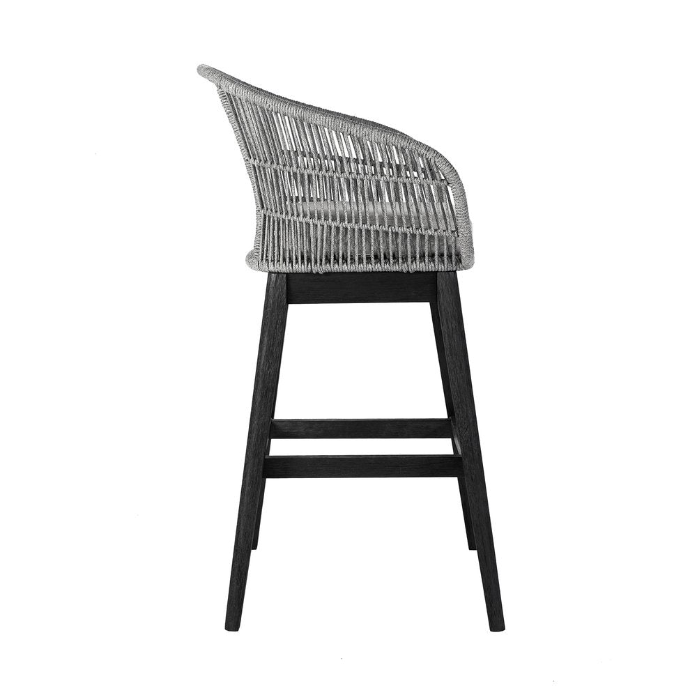 Silla de bar para exteriores de madera maciza gris claro de 43" con respaldo bajo y reposapiés
