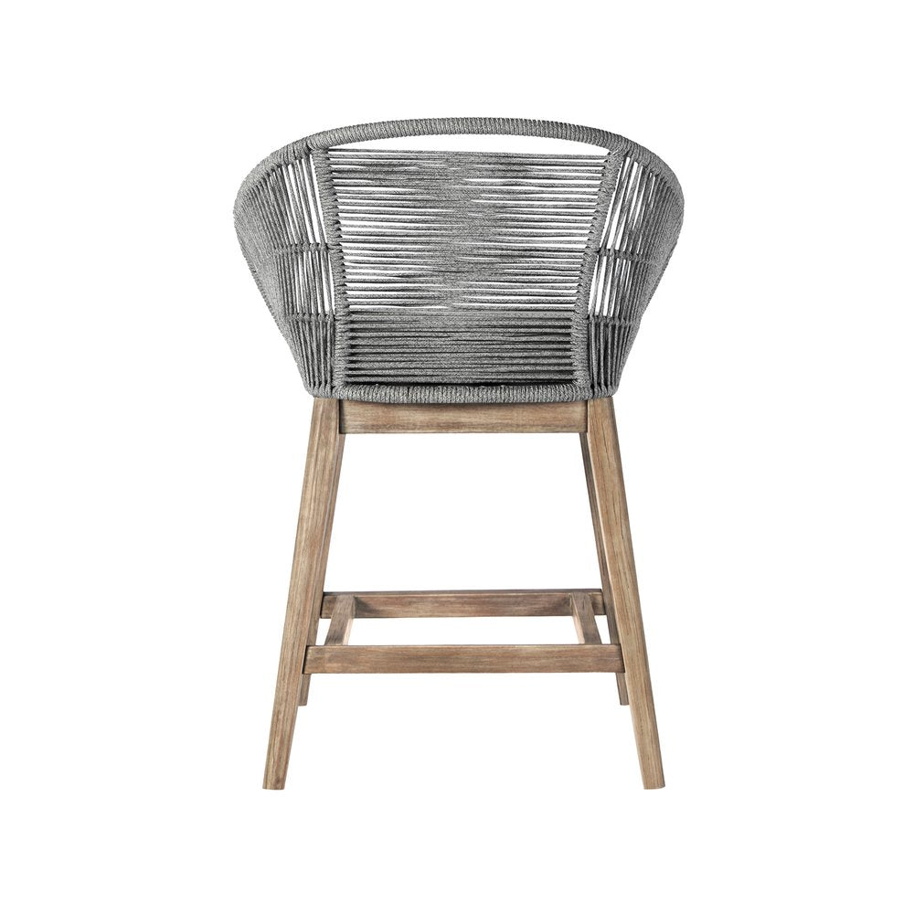 Silla de bar para exteriores de 38" de madera maciza gris claro con respaldo bajo y reposapiés