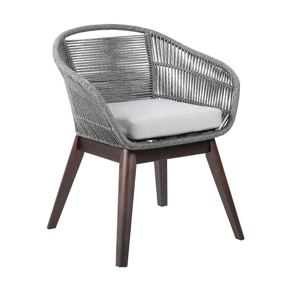 Silla de comedor para exterior de madera maciza gris de 27" con cojín gris
