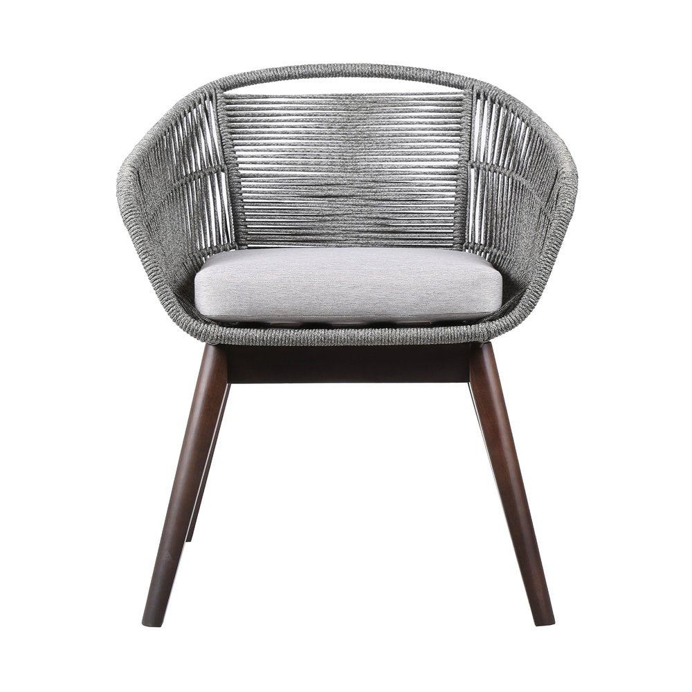 Silla de comedor para exterior de madera maciza gris de 27" con cojín gris