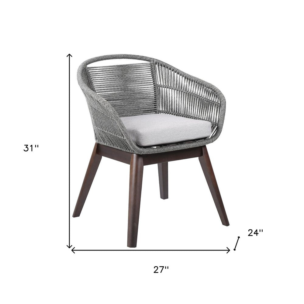 Silla de comedor para exterior de madera maciza gris de 27" con cojín gris