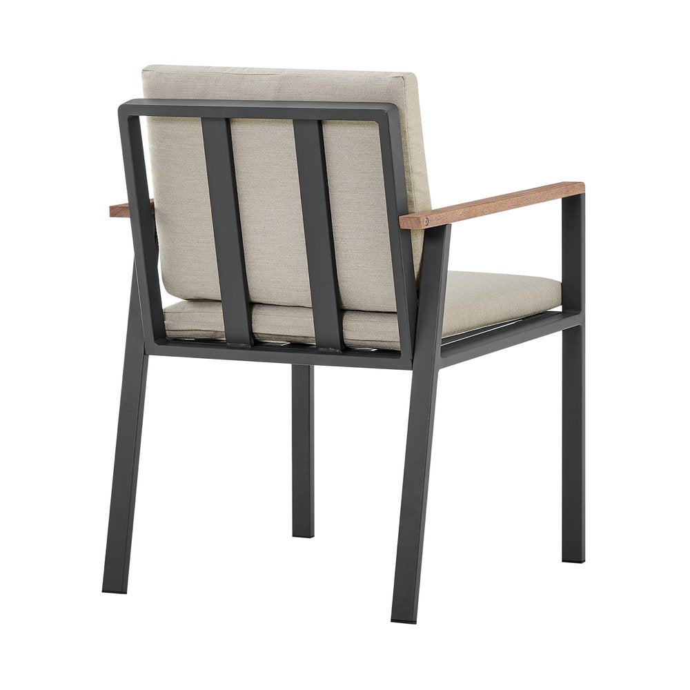 Juego de dos sillas de comedor para exterior de madera maciza gris claro de 22" con cojín color topo