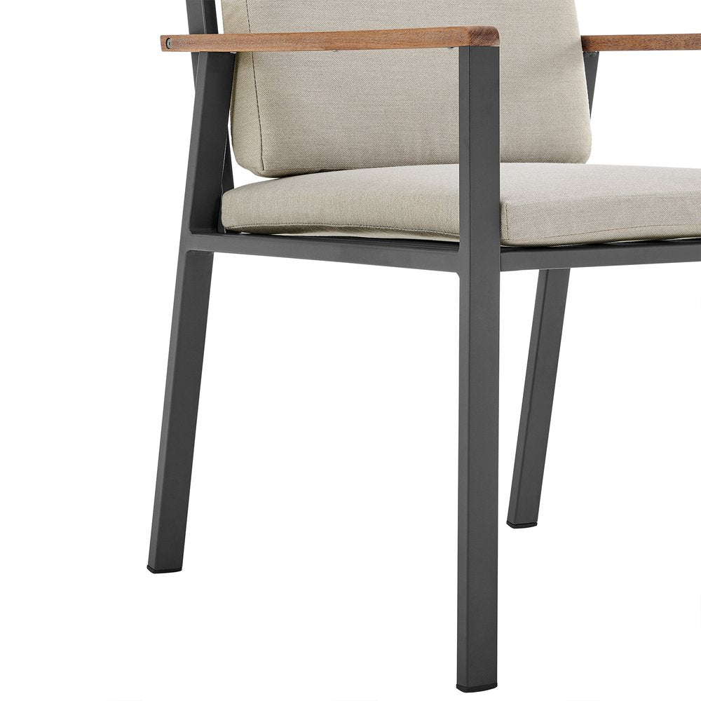 Juego de dos sillas de comedor para exterior de madera maciza gris claro de 22" con cojín color topo