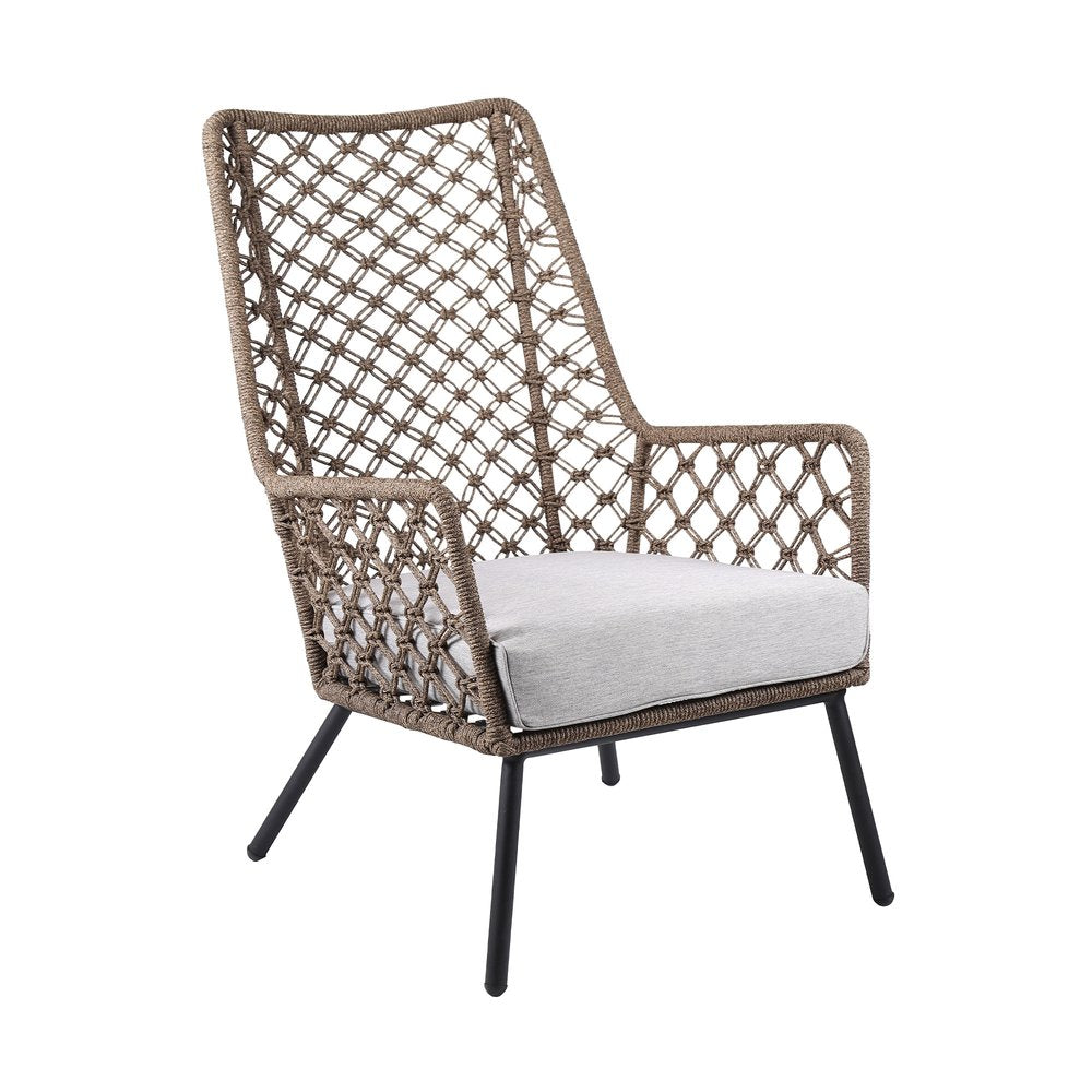 Sillón de exterior de metal gris de 26" con cojín gris