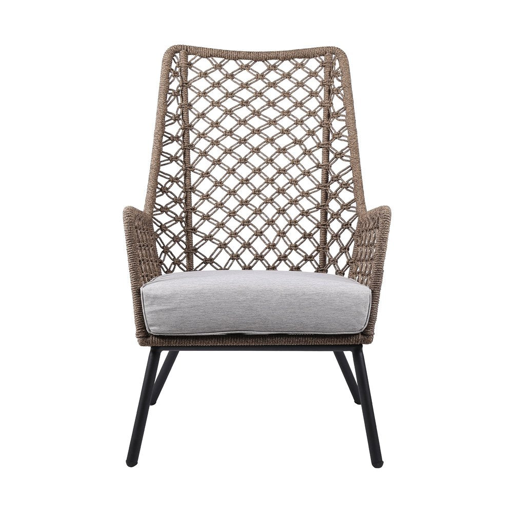 Sillón de exterior de metal gris de 26" con cojín gris