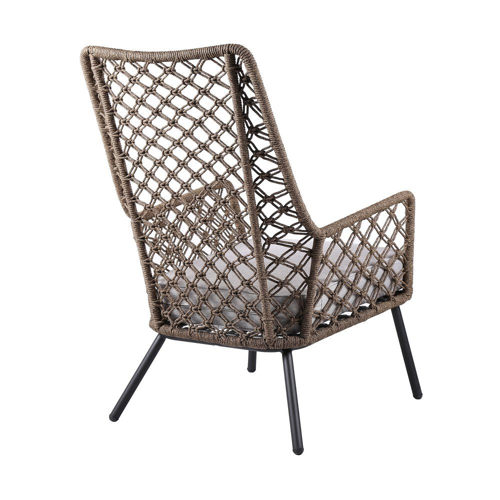 Sillón de exterior de metal gris de 26" con cojín gris