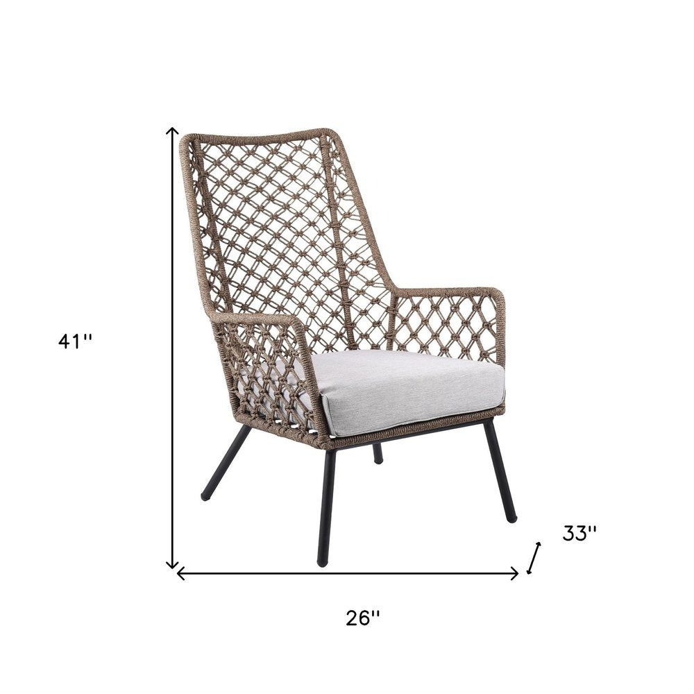 Sillón de exterior de metal gris de 26" con cojín gris
