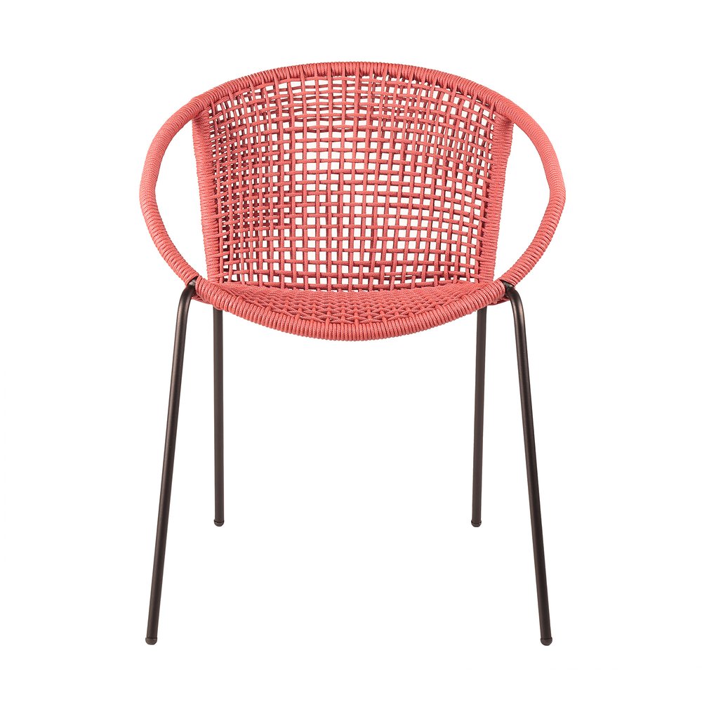 Juego de dos sillas de comedor para exterior de metal rojo de 25"