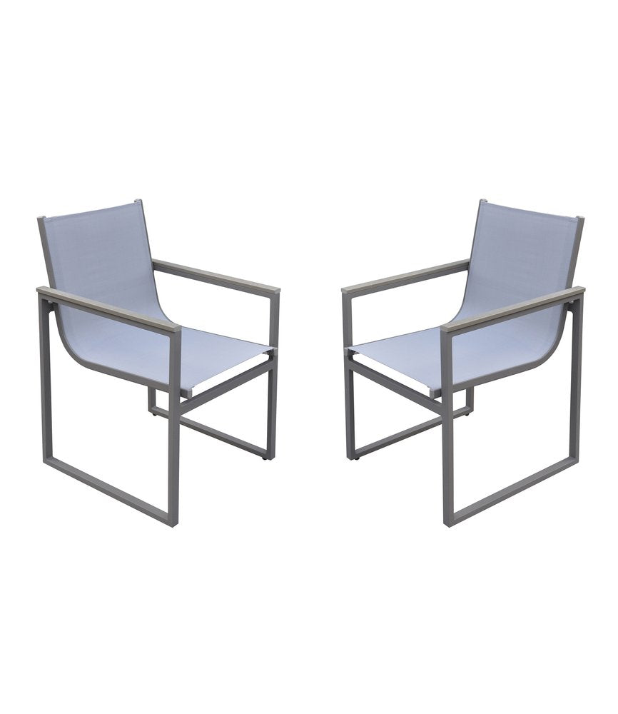 Juego de dos sillas de comedor para exterior de metal gris claro de 22"