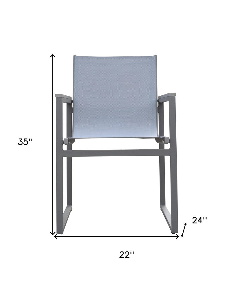 Juego de dos sillas de comedor para exterior de metal gris claro de 22"